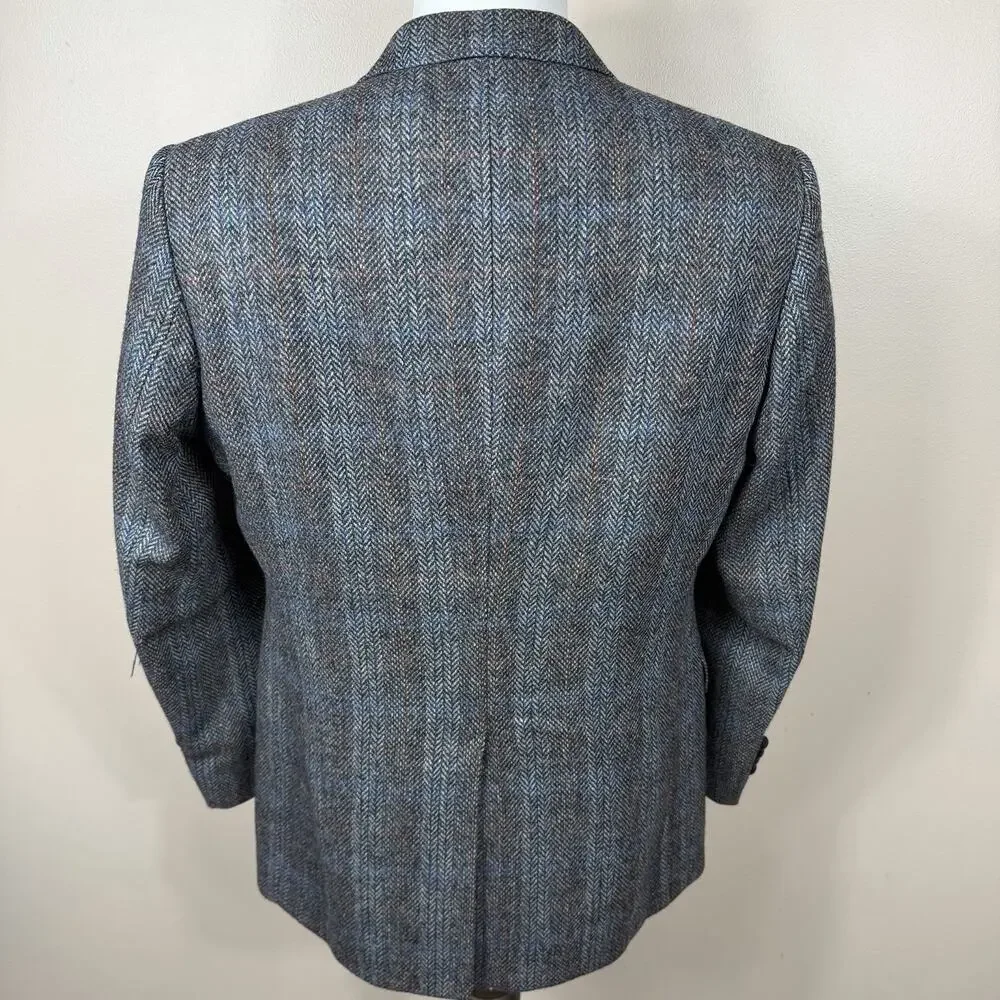 Stafford Wool Tweed Blazer Mens 40S Gray Windowpane Sport Coat Made in England